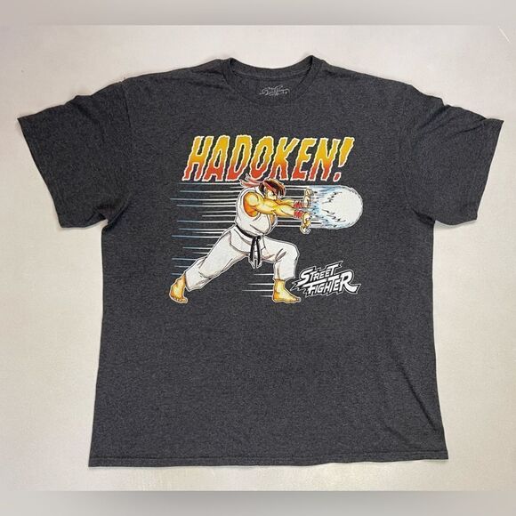 Street Fighter Ryu Hadoken Graphic T-shirt Men Large Gray Short Sleeve - Picture 1 of 5